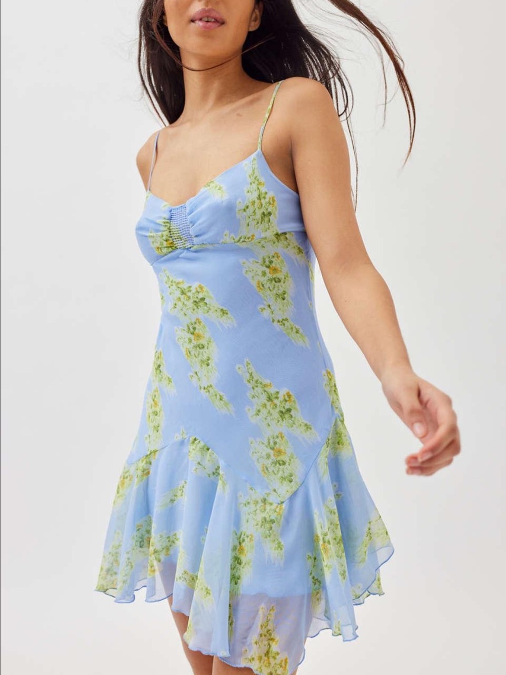 Urban Outfitters Blue Floral Spaghetti-Strap Chiffon Dress